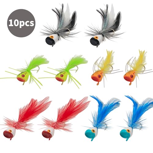 FishingPepo 10pcs Fly Fishing Poppers Set for Bass Trout & Panfish - New Design