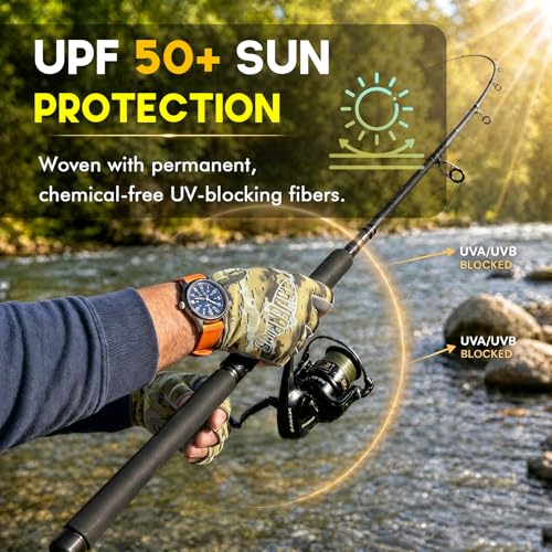 UPF 50+ Fingerless Fishing Gloves - Short Cuff Breathable - Small / CamoKhaki