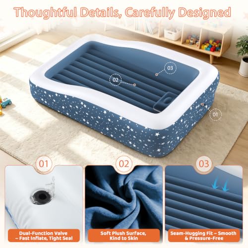 Deeteck Blue Inflatable Toddler Bed with Safety Guard Rails, 300lb Support