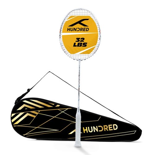 Hundred T-Rex 800 Strung Badminton Racket with Full Cover | 84 Grams | Maximum Tension ≤32 lbs (White)