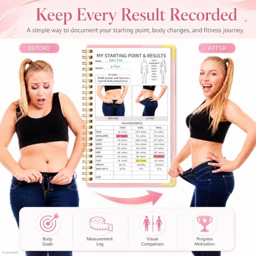 Fitness Planner Workout Journal - Pink Exercise Log Book, 6" x 8.2"