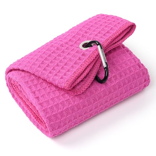 Premium Waffle-Weave Golf Towel - 16" x 24" - Vivid Magenta