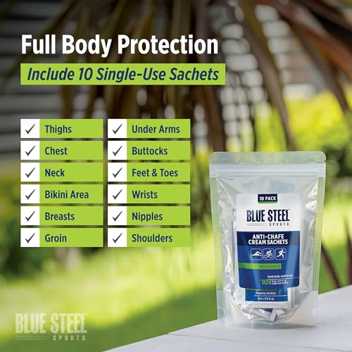 Blue Steel Sports Anti-Chafe Cream Singles 10 Pack for Runners & Cyclists