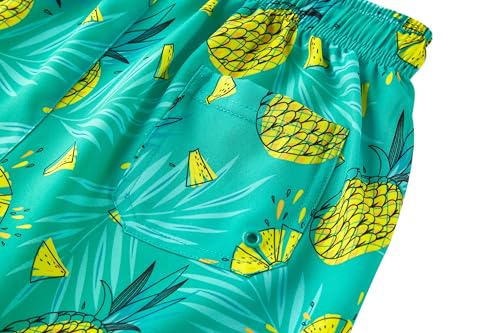 Boys Swim Trunks with Compression Liner - Neon Pineapple, 10-12 Years