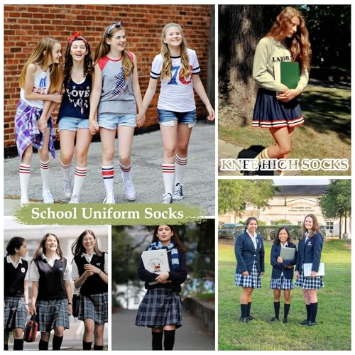 Knee High Socks for Women - Striped Athletic Soccer Socks - One Size Red White & White Red