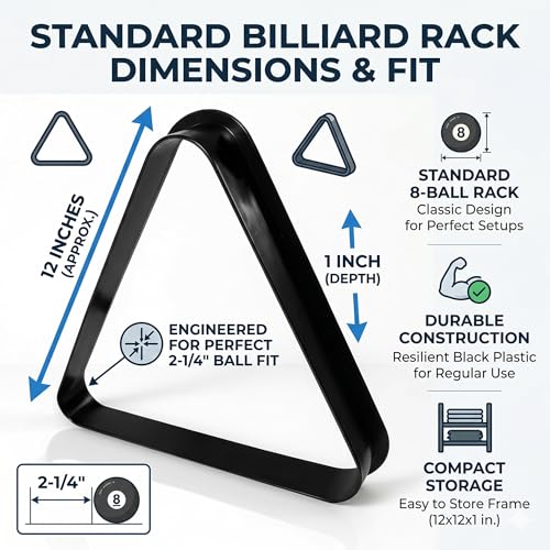 Black Plastic Billiard Pool Ball Triangle Rack for 2-1/4 Inch Balls - 8-Ball