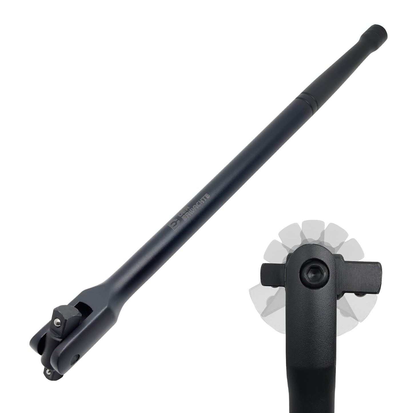 16-inch Dual Drive Breaker Bar, 3/8" & 1/2" Drive, Heavy Duty Breaker Bars with 360° Rotatable Head, Spring-loaded Detent Ball, Premium Chrome Vanadium Steel with Black Powder Coating