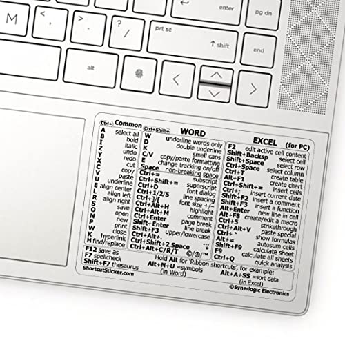 Keyboard Shortcut Sticker for Word & Excel - Clear - 2 Pack