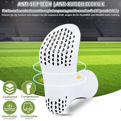 Compression Soccer Socks - Non-slip Grip, Quick-drying - Large, White (3 Pairs)