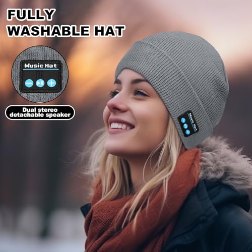 Wireless Winter Beanie Hat Set with Touchscreen Gloves - Black+Gray