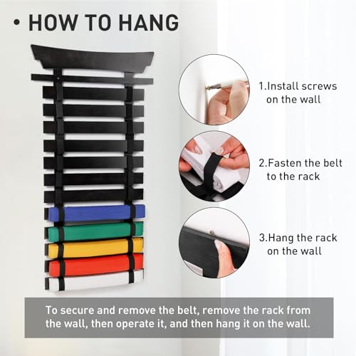 Winartton 12 Belts Karate Taekwondo BJJ Martial Arts Display Rack with Stickers - Black