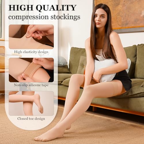 WINGEDSOUL 20-30mmHg Compression Stockings for Women & Men, Thigh High Closed Toe (Medium / Multi) - Graduated Support for Edema