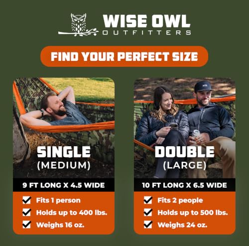Wise Owl Outfitters Double Camo Black Camping Hammock 500lbs Portable Outdoor Gear