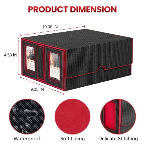 Gomyrod 7-in-1 Deck Box: 4 Commanders Display & Dice Tray (Black & Red) – Fits MTG/TCG
