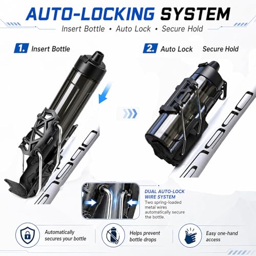Bike Water Bottle Holder with Auto Locking Clamp - Black