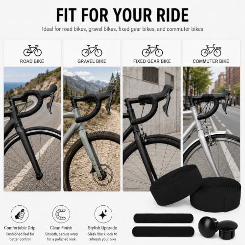Bike Handlebar Tape - EVA Grip Tape for Road Bikes - 2 Rolls Black
