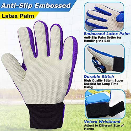 Goalkeeper Soccer Gloves for Kids - Size 7 Purple, Anti-Slip Latex Palm