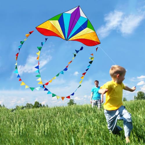 Large Rainbow Delta Kite for Kids & Adults - Easy to Fly