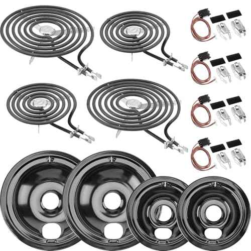 WB31M20 WB31M19 Black Porcelain Drip Pan Set & WB30M2 WB30M1 Electric Range Burner Element Unit Set & WB17T10006 Range Terminal Block Kit by Cenipar-Compatible with GE Hotpoint Kenmore Range/Stove