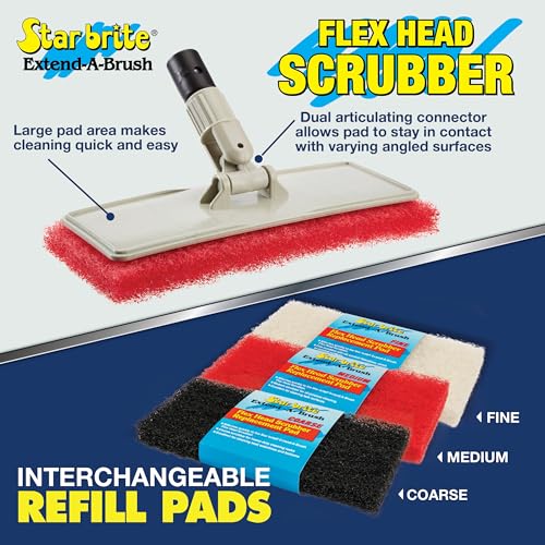 Star Brite Flex Head Scrubber with Red Medium Scrub Pad – 3'-10' Reach