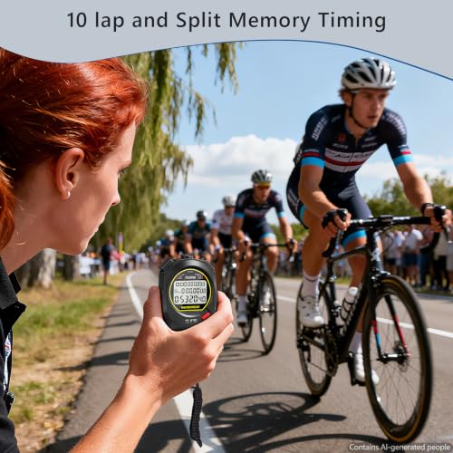 Digital Stopwatch Timer with 10 Splits/Laps - Black