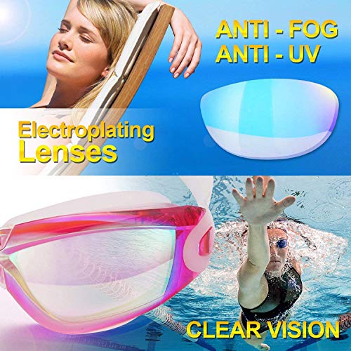 Swim Goggles - 2 Pack Mirrored Swimming Goggles - Green/Rose Red
