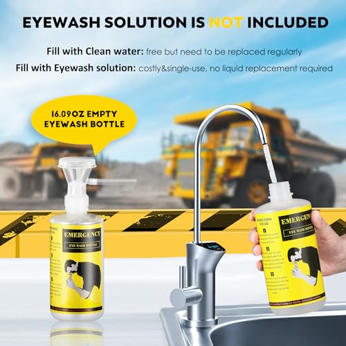 CGOLDENWALL Upgraded Portable Eye Wash Station OSHA Approved Emergency Eye Wash Kit, Sturdier Bottle Holder Larger Mirror, 2 * 16.9oz Empty Eyewash Bottles, NO Solution (White Cap)