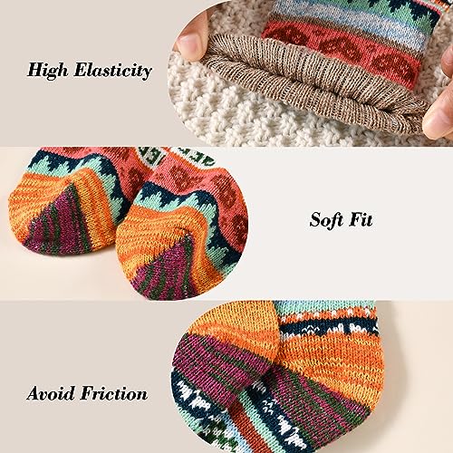 Warm Wool Hiking Crew Socks for Women - 5 Pairs Heart