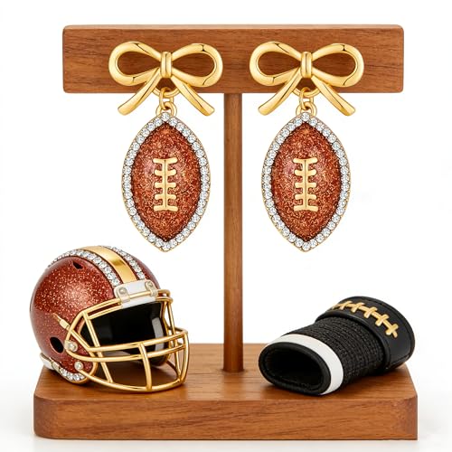 Rhinestone Bow Football Stud Earrings - Sparkly Game Day Jewelry