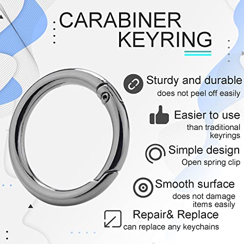 1 Inch Metal Spring O Rings - 10 Pack Black Carabiner Clips