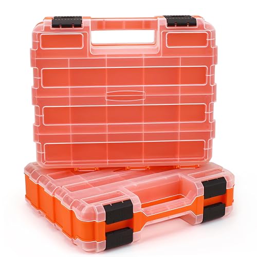 HORUSDY 2-Pack Double Side Parts Organizers, 34-Compartments Tool Box with Removable Dividers, Small Hardware Storage Case for Screws, Bolts, Nuts, Nails, DIY, Crafts, Fishing Gear & Small Parts
