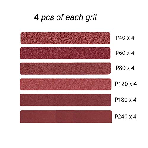 1/2 x 18 Inch Aluminum Oxide Sanding Belts, 4 Each of 40/60/80/120/180/240 Assorted Grits Abrasive File Belts for Air Belt Sander, 24-Pack