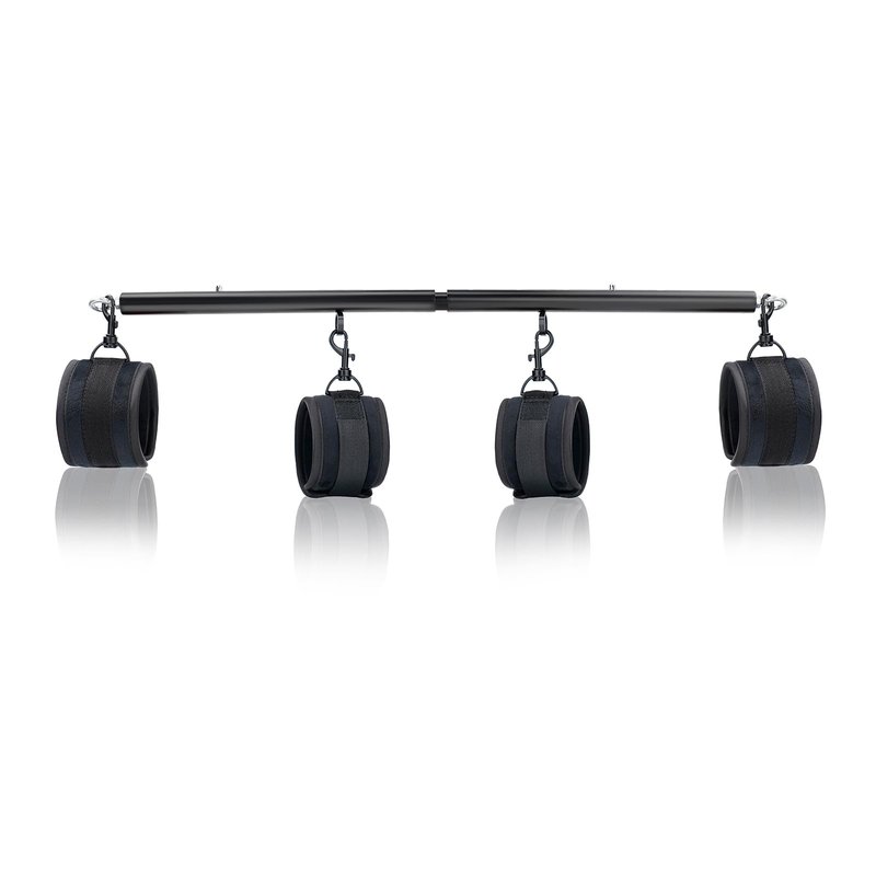 Black Heavy Duty Stainless Steel Expandable Spreader Bar with 4pcs Furry PU Black Adjustable Straps, Training Fitness Kit,Home Indoor Sports Yoga Set