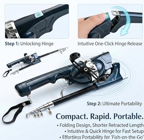 Wloadry Dark Navy Blue Telescopic Fishing Rod and Reel Combo for Beginners & Adults
