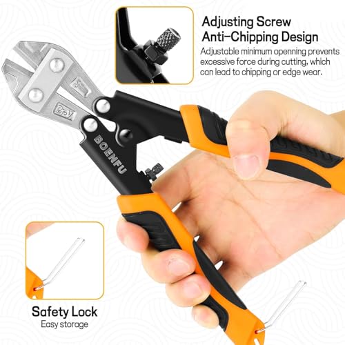 BOENFU Small Bolt Cutters 8 inches 210mm Heavy Duty Wire Cutters Spring Loaded Chrome Vanadium Steel Blade for Wire, Cables, Chains, Small Screws, Orange