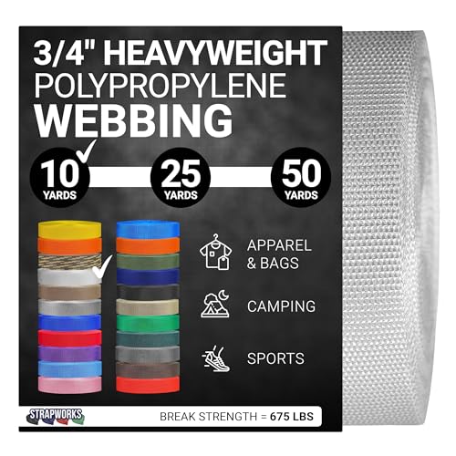 Heavy Duty Polypropylene Webbing - 3/4 Inch White, 10 Yards