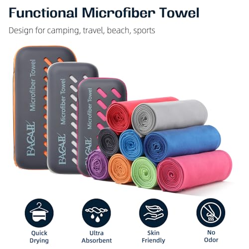 BAGAIL Camping Towel with EVA Case - Dark Grey, L 28x56 inches, Ultra Soft Microfiber Travel Towel