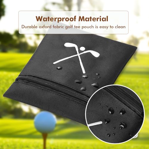 Waterproof Golf Tee Bag with Clip - Portable Storage Pouch - Black