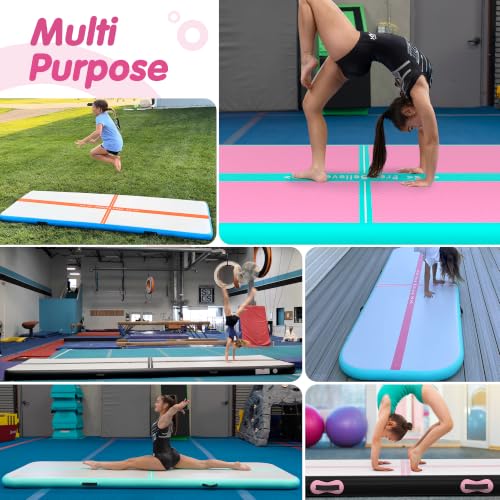 Inflatable Gymnastics Air Mat - 10ft Green Pink - 4" Thick Tumble Track