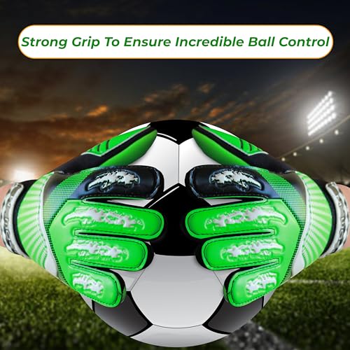 Soccer Goalie Gloves for Kids - 4mm Anti-Slip Grip - Green, Size 3