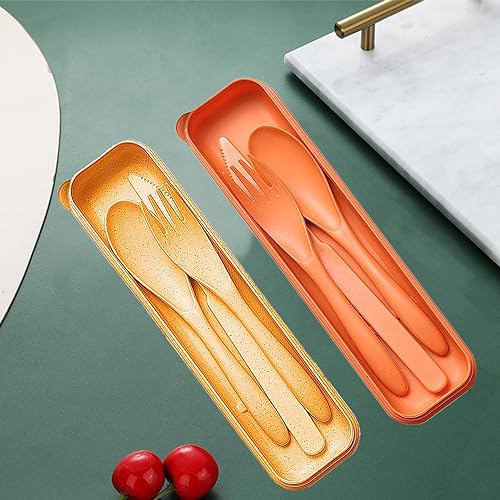 Eco-Friendly Reusable Travel Utensils Set - Yellow & Orange