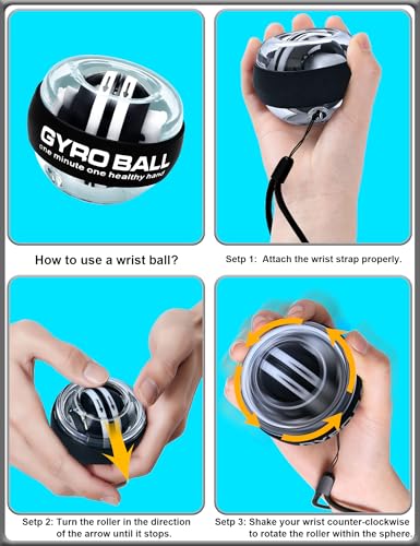 Gyro Exercise Ball - Auto-Start & LED Lights, Black