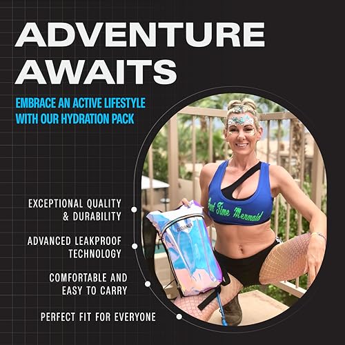 Hydration Backpack with 2L Bladder - Black Solid - Lightweight Water Pack for Festivals, Hiking, Running, Biking