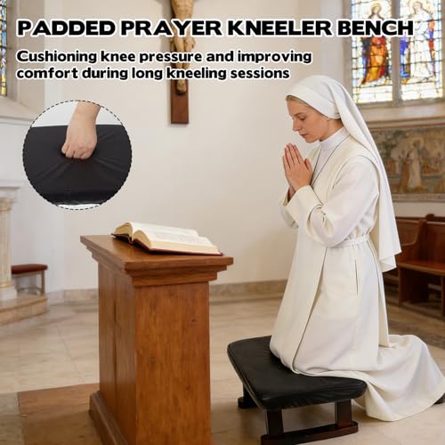 Walnut Prayer Kneeler with Thick Cushion and Washable Cover