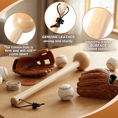 12-Inch Baseball Glove Mallet with Leather Rope - Natural Wood Color