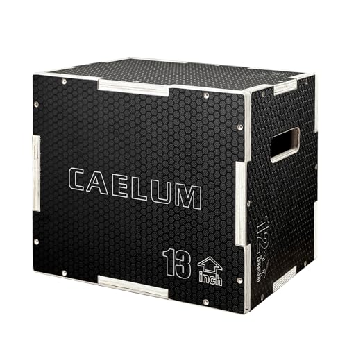 CAELUM 3-in-1 Black Wooden Plyometric Jump Box - 16 x 13 x 12 Inches, Non-Slip Gym Equipment