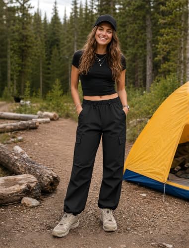 Water Resistant Cargo Pants for Women - Black Medium