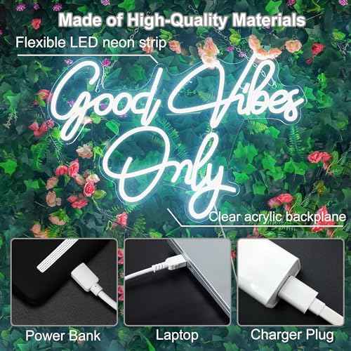 Good Vibes Only Neon Sign for Wall Decor 21.6" x 14.1" Large Cool White LED Fun Vibe Lights for Party, Bedroom, Bar, Wedding Decoration - Best Gifts for Birthday, Christmas