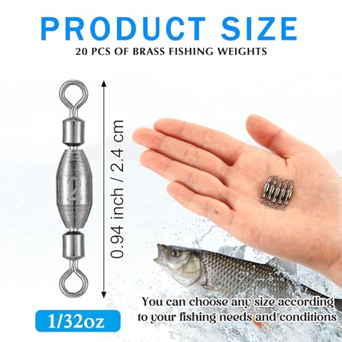 Brass Fishing Sinkers with Swivel - 1/32oz, 20 Pieces