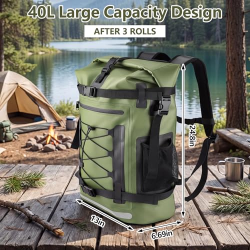 40L Waterproof Hiking Backpack Dry Bag with Reflective Strips & Multiple Pockets